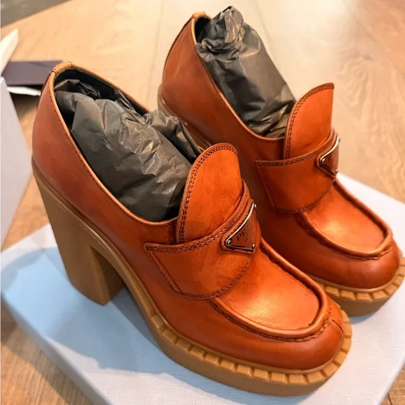Prada Women’s Tan Leather Loafers - Picture 2 of 5